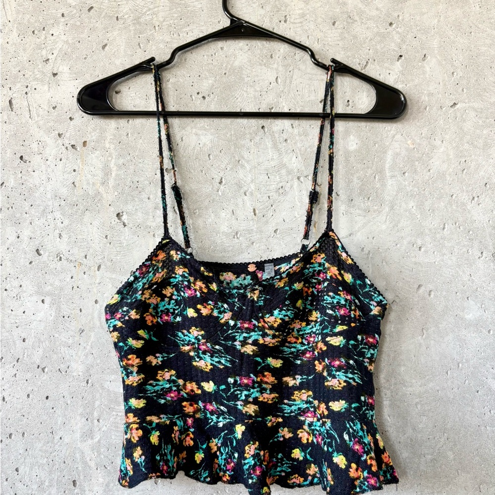 Free People Black and Blue Spaghetti Strap Crop Top